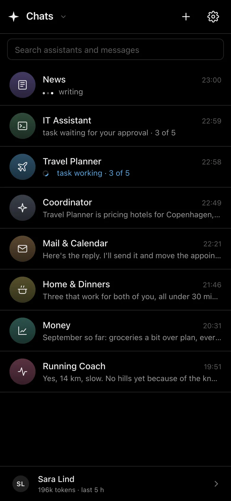 The chat list on a phone.